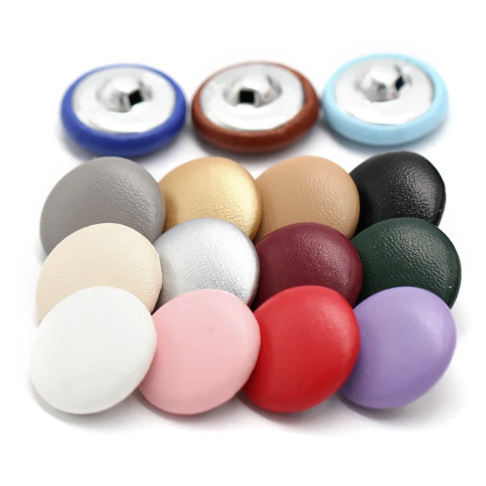 10 sztuk 11/15/20/25/30mm pokryte skórą guziki z chwytem na ubrania płaszcz wiatrówka Sofa miękki guzik kolorowe DIY dekoracje
