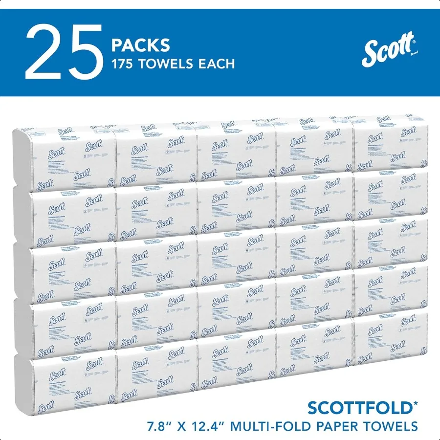 Scott Profional Pro Scottfold Asciugamani di carta multifold universali sfusi 01960 Tasche assorbenti Bianco 7,8x12,4 Asciugamano (175 fogli P
