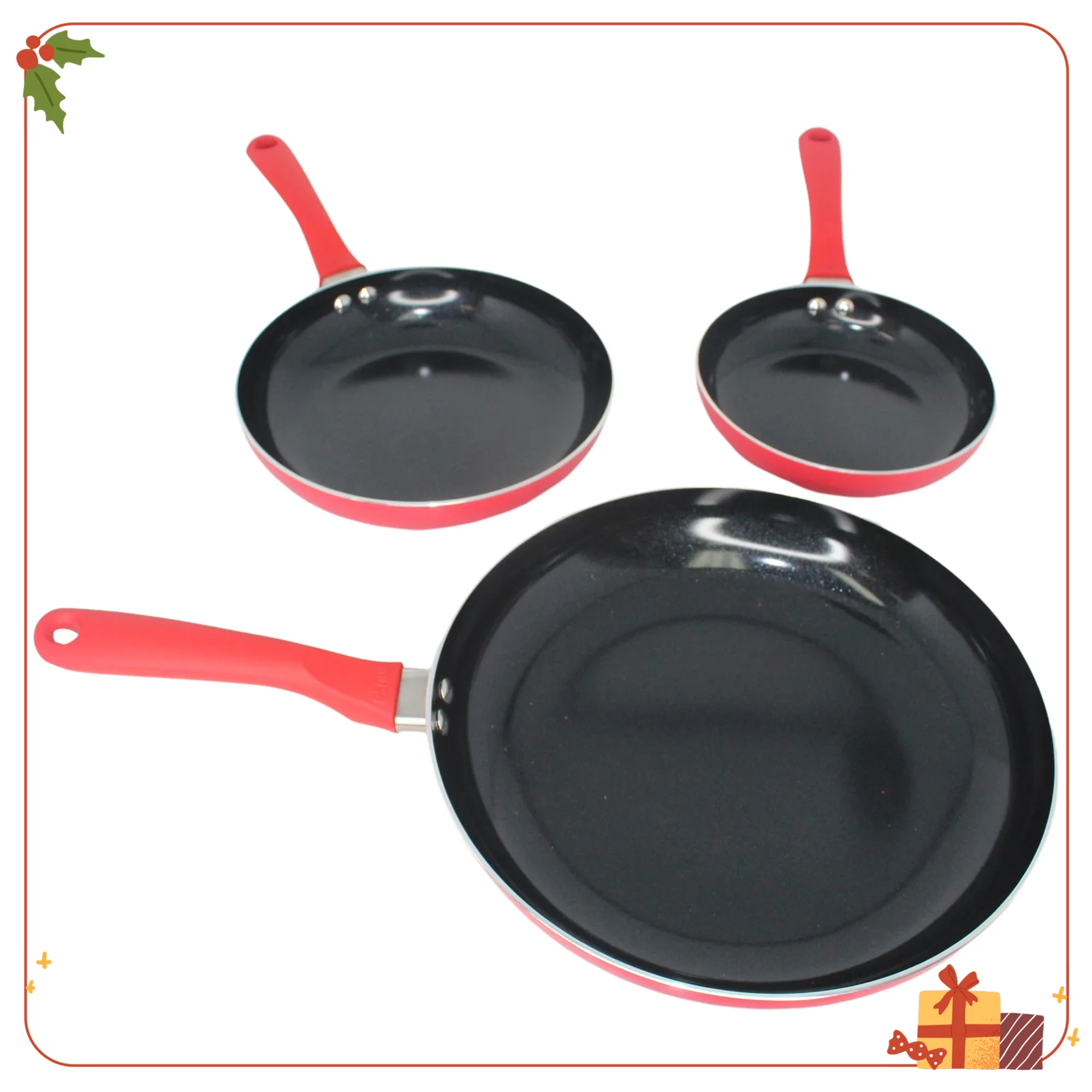 

Набор керамической посуды с антипригарным покрытием, 3 предмета, 7 дюймов/9 дюймов/11 дюймов, с ручками Stay-Cool, алюминий, красный