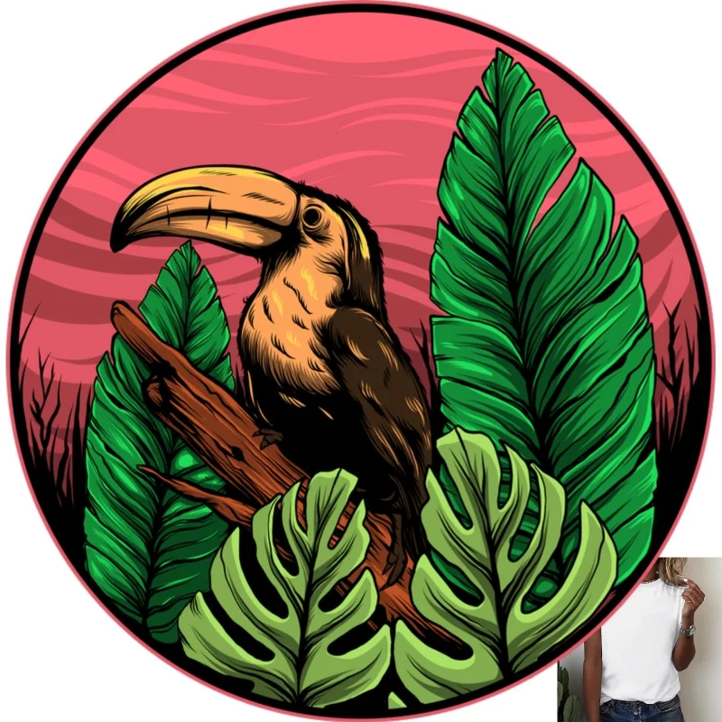 Tropical Tropical Toucan & Green Plants Heat Transfer White Ink Iron - on Patch, Suitable for T - shirts, Canvas Bags, Casual & Trendy, - Aliexpress Deal