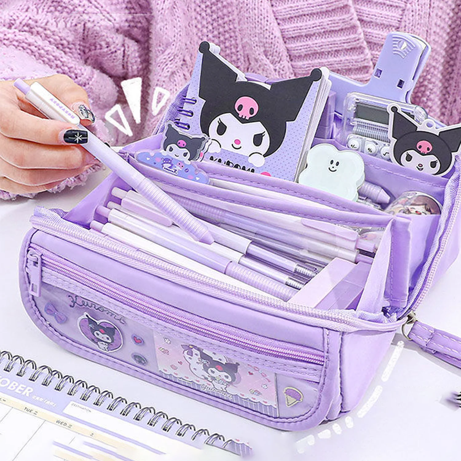 Sanrio Kuromi Prism Pen Case New Large Capacity High Beauty Cute Pencil Box Stationery Box Gift view 4