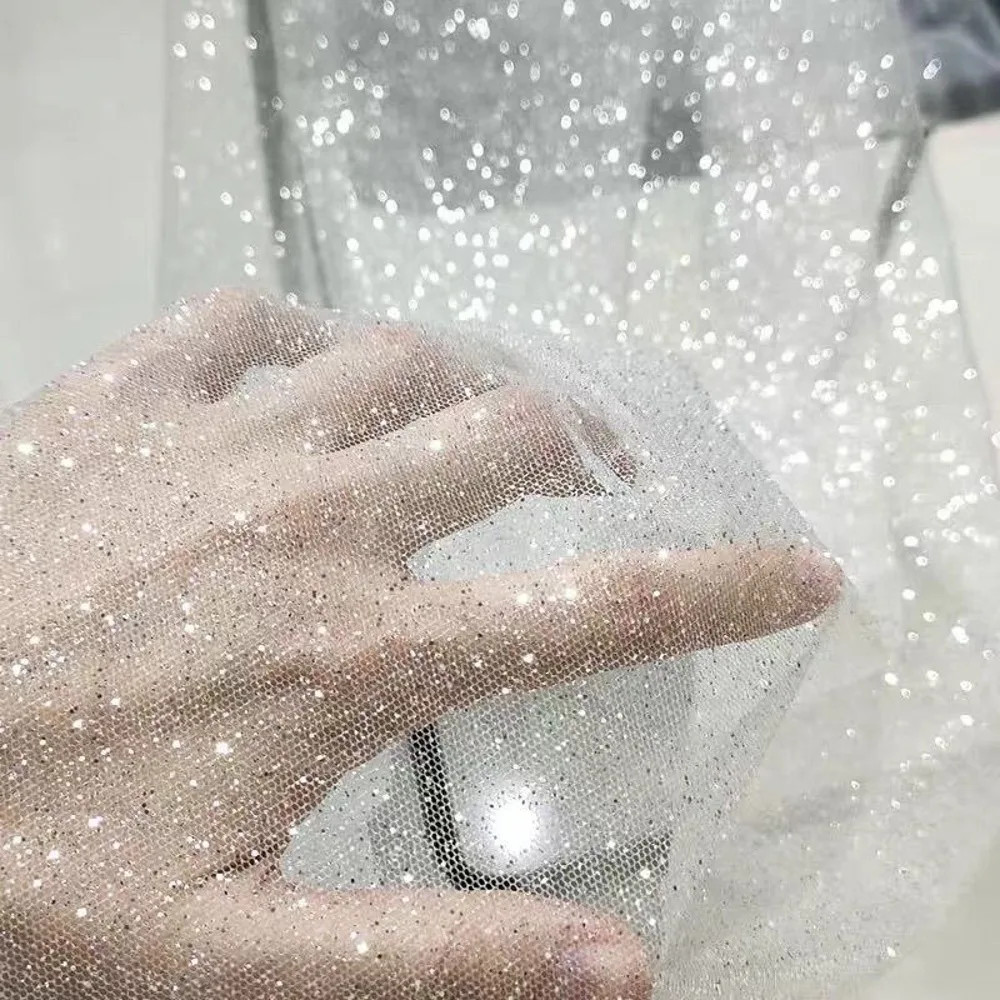 جديد 45cmX150cm شبكة البريق النسيج DIY بها بنفسك الخياطة لينة البريق تول النسيج بريق الترتر بلون بريق النسيج