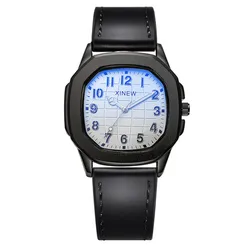1pc / Lot Original XINEW Brand Watches For Men Fashion Casual Leather Band Simple Sports Quartz Vintage Watch Black Montre Homme