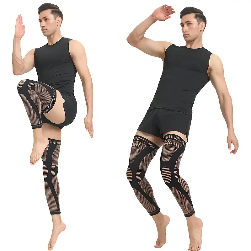 1pc Copper Compression Knee Sleeves, Stretchable Full Leg Support Knit Fabric Knee Brace Breathable