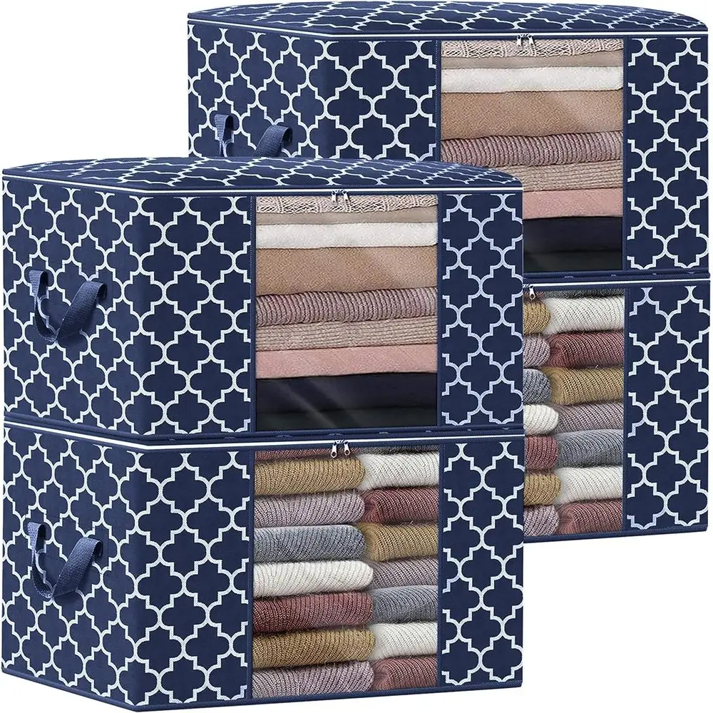 

Blue 4-Pack 100L Large Blanket and Comforter Storage Bags with Clear View and Sturdy Zips