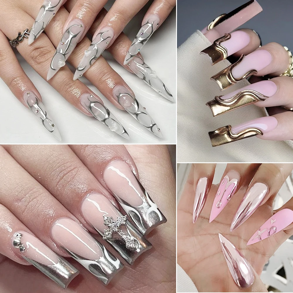 5ml Silver Gold Metallic Gel Nail Polish Chrome 3D Metal Painted Nails Gel Polish Glossy Liquid Mirror Effect  Manicure Varnish view 5