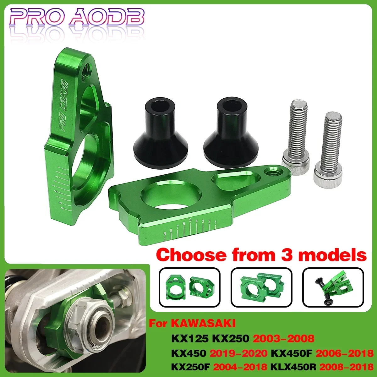 

CNC dirt bike Green Axle Block Chain Adjuster For KAWASAKI KX 125 250 450 250F 450F KLX 450R 2003 2004-2018 Motorcycle Universal