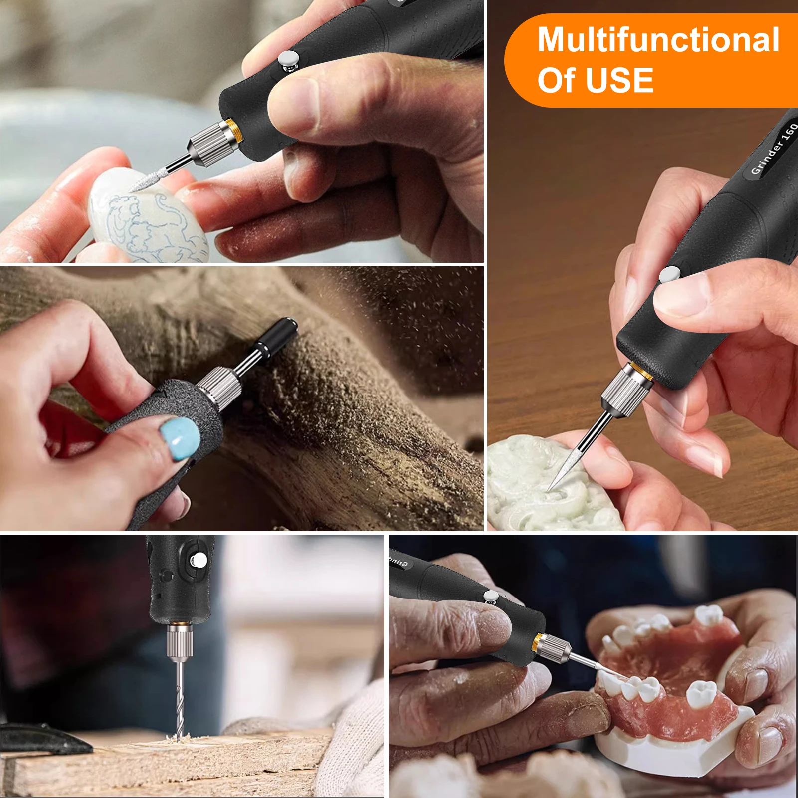 Imagem -06 - Mini Moedor de Broca Elétrica com Conjuntos de Broca 12v Portátil Escultura Elétrica Caneta Rotativa Broca Doméstica Polonês Máquina Moagem