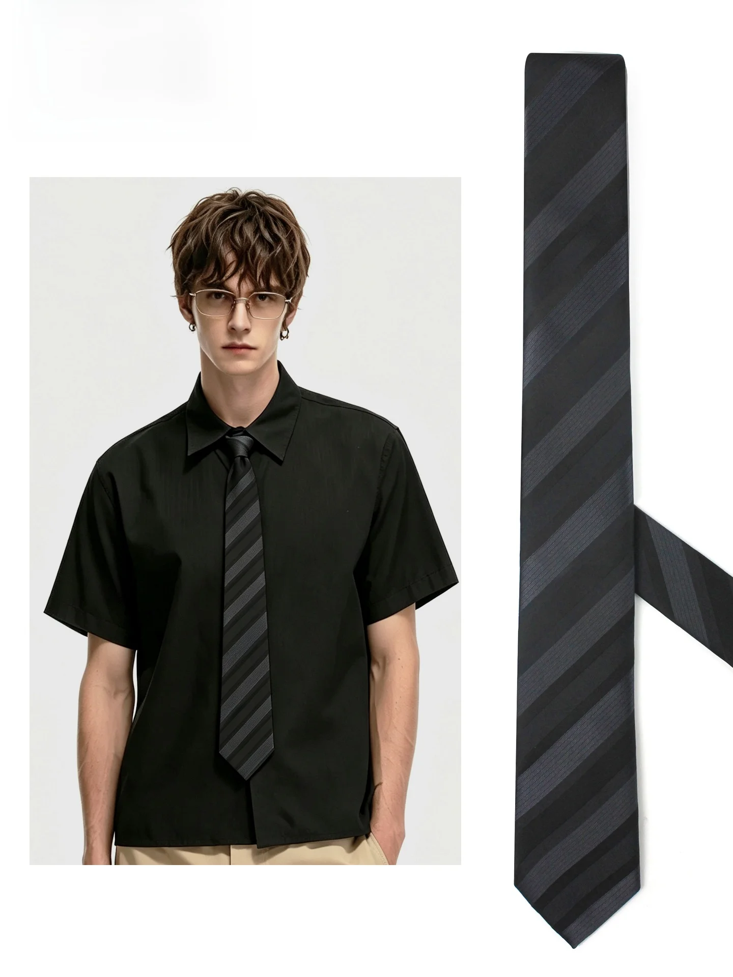black-stripe-handmade-tie-for-men-casual-graduation-interview-suitable-necktie-business-style-ultra-narrow-width-color-knitted