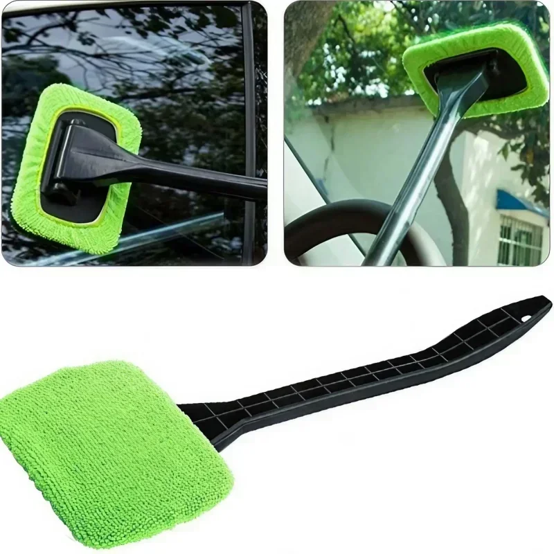 

Car Window Cleaner Brush Kit Microfiber Windshield Cleaning Tool Auto Interior Glass Wash Wiper Long Handle Reusable Cloth Pad