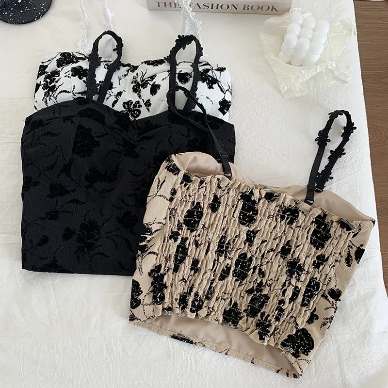 Damen Süße Elastische Camisole-Unterwäsche Gepolsterter BH Spaghetti-Trägertop Niedliche Crop-Tops Bedruckte Tanktops für Damen Sommer