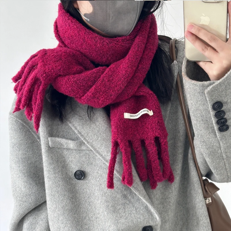 Simple Fashion Nordic Style Alpaca Wool Scarf Winter Soft Warm Shawl Women Men Neckerchief Long Pure Color Muffler