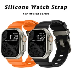 Sport Silicone Band For Apple Watch Ultra 2 10 9 8 7 6 SE 5 4 Titanium Metal Bracelet Strap For iWatch 42mm 44mm 45mm 46mm 49mm