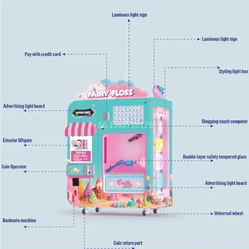 Hot Sale Cotton Candy Vending Machine Support Multi-Language Earn Money Commercial Kids Cotton Candy Machine Price for Denmark