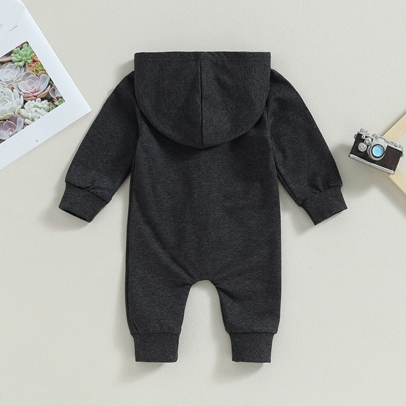 Baby Boys Girls Fall Winter Jumpsuits Long Sleeve Solid Color Zip Up Hooded Rompers Newborn Warm Jumpsuits Outfit Clothing