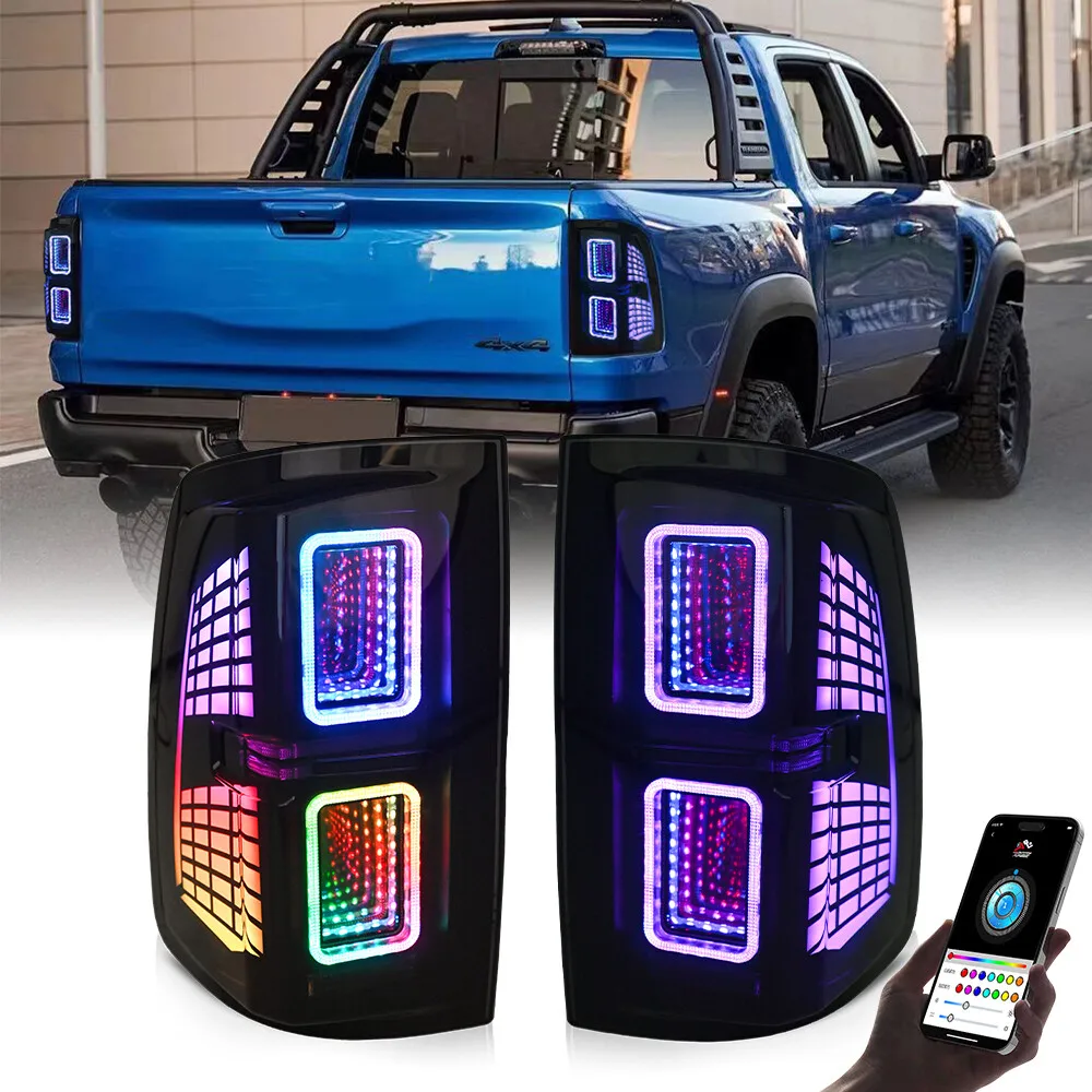 

1 пара светодиодных задних фонарей RGB для Dodge Ram 1500 2500 3500 2009-2018, дымовые последовательные указатели поворота, задние стоп-сигналы багажника