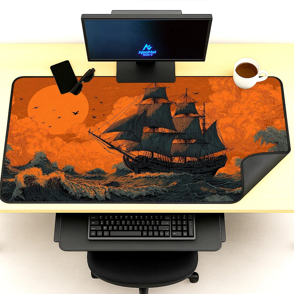 Ocean Desk Pad Mousepad 120x60 Ship Gaming 3mm Vintage Sailing Nonslip Giant Ink Large 5mm Thick Office Desk Accessories