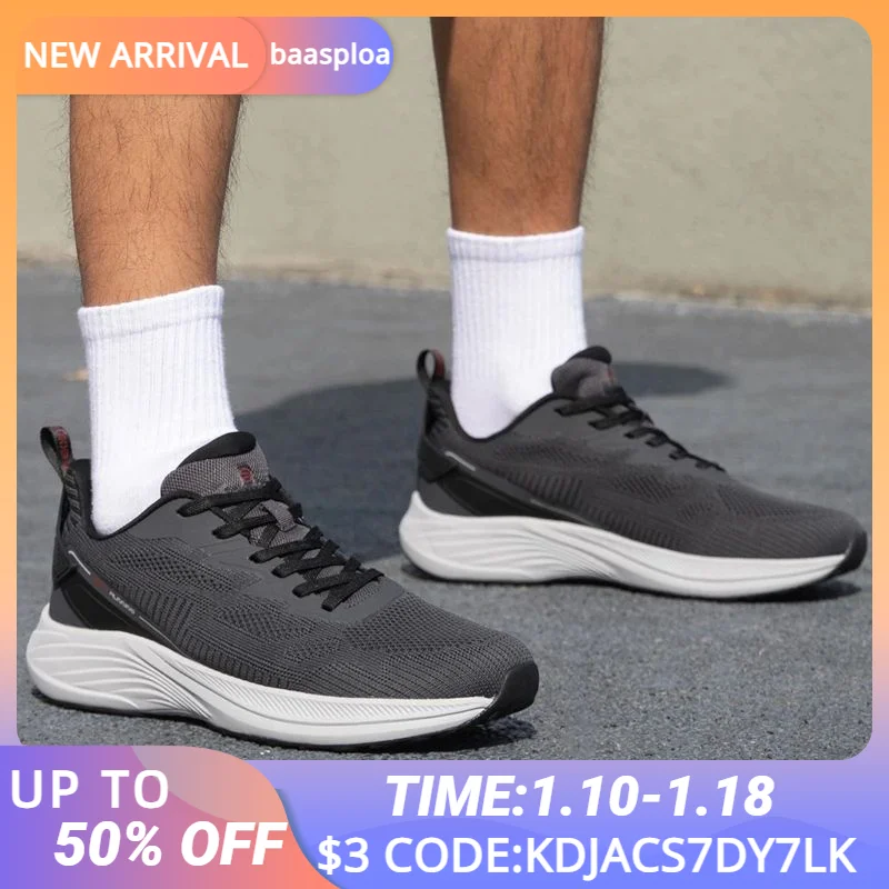 Baasploa Men Running Shoes New Spring Breathable Lightweight Sport Shoes for Men Comfort Solid Casual Sneakers Lace-Up Outdoor