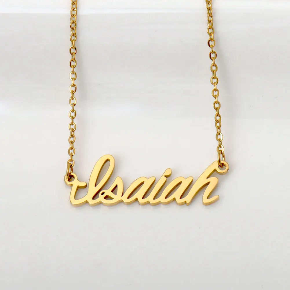 

AOLOSHOW Isaiah Name Necklace for Women Gold Color Stainless Steel Pendant Choker Jewelry Personalized Gift