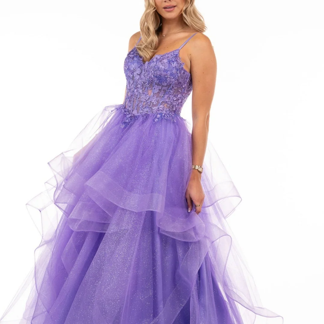 

Tulle Tiered Ruffles Spaghetti Straps Prom Dresses Glitter V-neck Corset Ruched A-line Homecoming Dress Luxury Girl's Ball Gowns