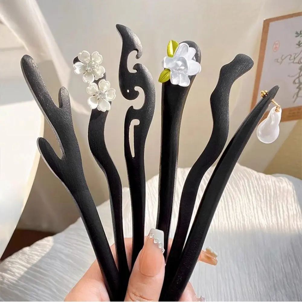 Varas de cabelo artesanais para mulheres e meninas, estilo retro, grampo de borla, sândalo preto, ferramentas de cabelo, moda