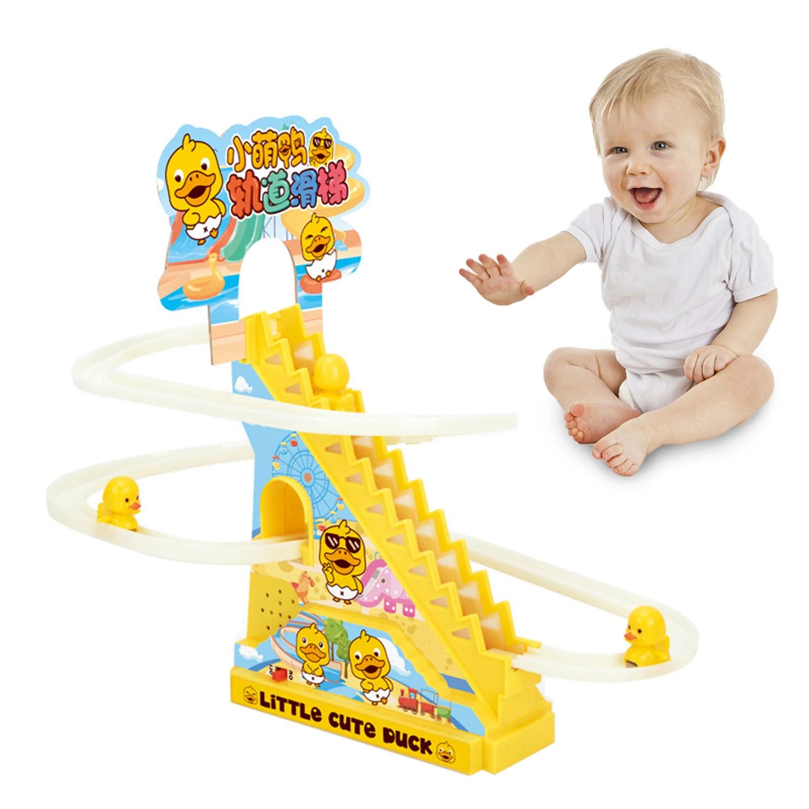 

Electric Duckling Stair Climbing Toys Climbing Stairs And Slides Playset Electric Slide Roller Coaster Set For 3 4 5 6-Year-Old