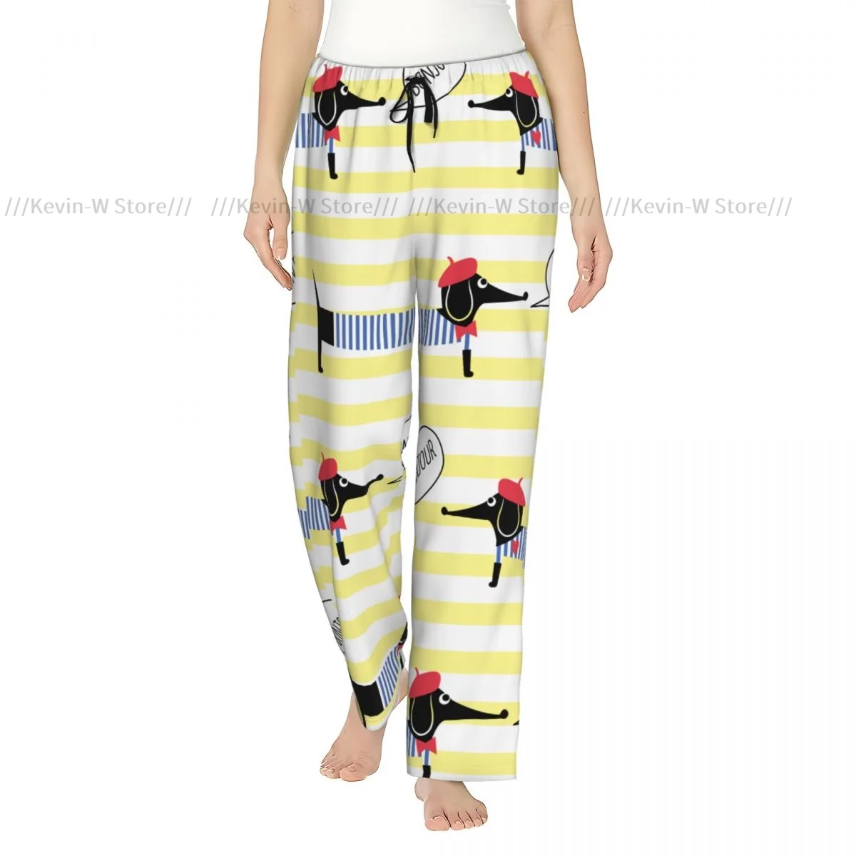 

Женские фланелевые пижамные штаны из мягкого флиса с милой мультяшной таксой, французские одетые штаны для сна с собакой и поясом на шнурке