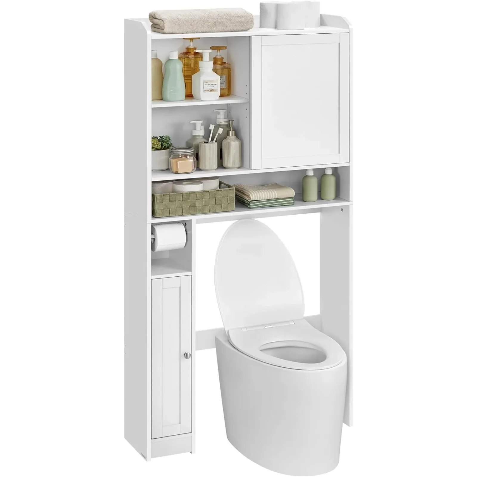 

US Over The Toilet Storage Shelf, Bathroom Storage Cabinet with Sliding Door, Adjustable Shelves, Toilet Paper Holder, Space