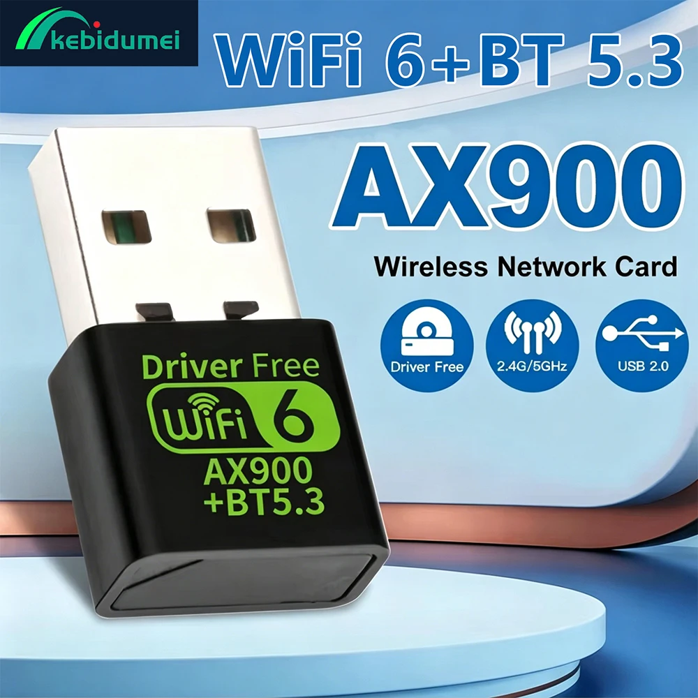 

Kebidumei AX900 USB WiFi 6 Bluetooth 5.3 Adapter USB Dongle Dual Band 2.4G&5GHz WiFi Network Wireless Wlan Receiver Driver Free
