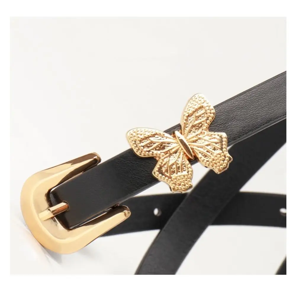 Fashion Design Women's Leather Belt Gold Buckle Thin Waist Belt Casual Soft Faux Leather Pin Buckle Waistband