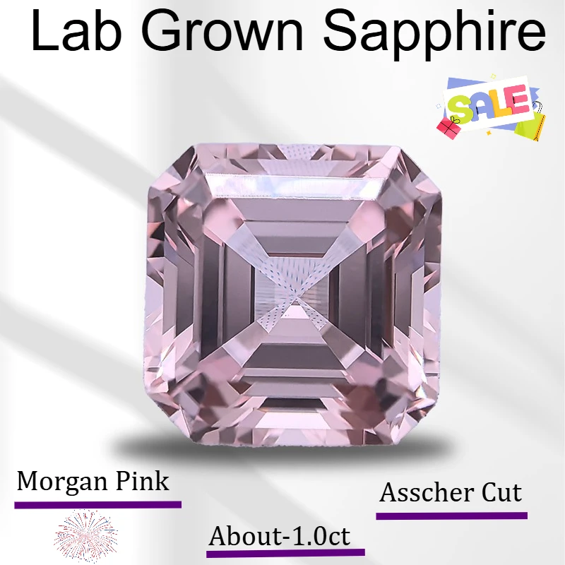 

Искусственный сапфир огранки Ашер, цвет Морган розовый, VVS1, для изготовления украшений, материалы для продвинутого ювелирного творчества, с возможностью выбора, с сертификатом