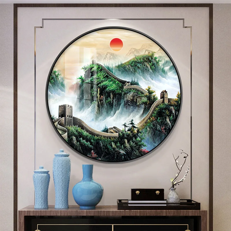 New Chinese Diamond Paintings Full Drills Round Shape Great Wall Diamond Murals for the Porch Corridor Cross Stitch