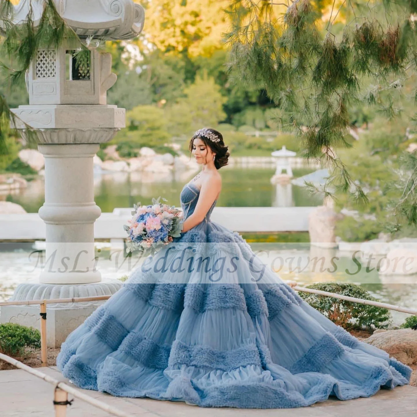 

Luxury Blue Quinceanera Dresses Ball Gowns For Sweet 16 Girls Sweetheart Sleeveless Vestidos De 15 Años Birthday Prom Dress