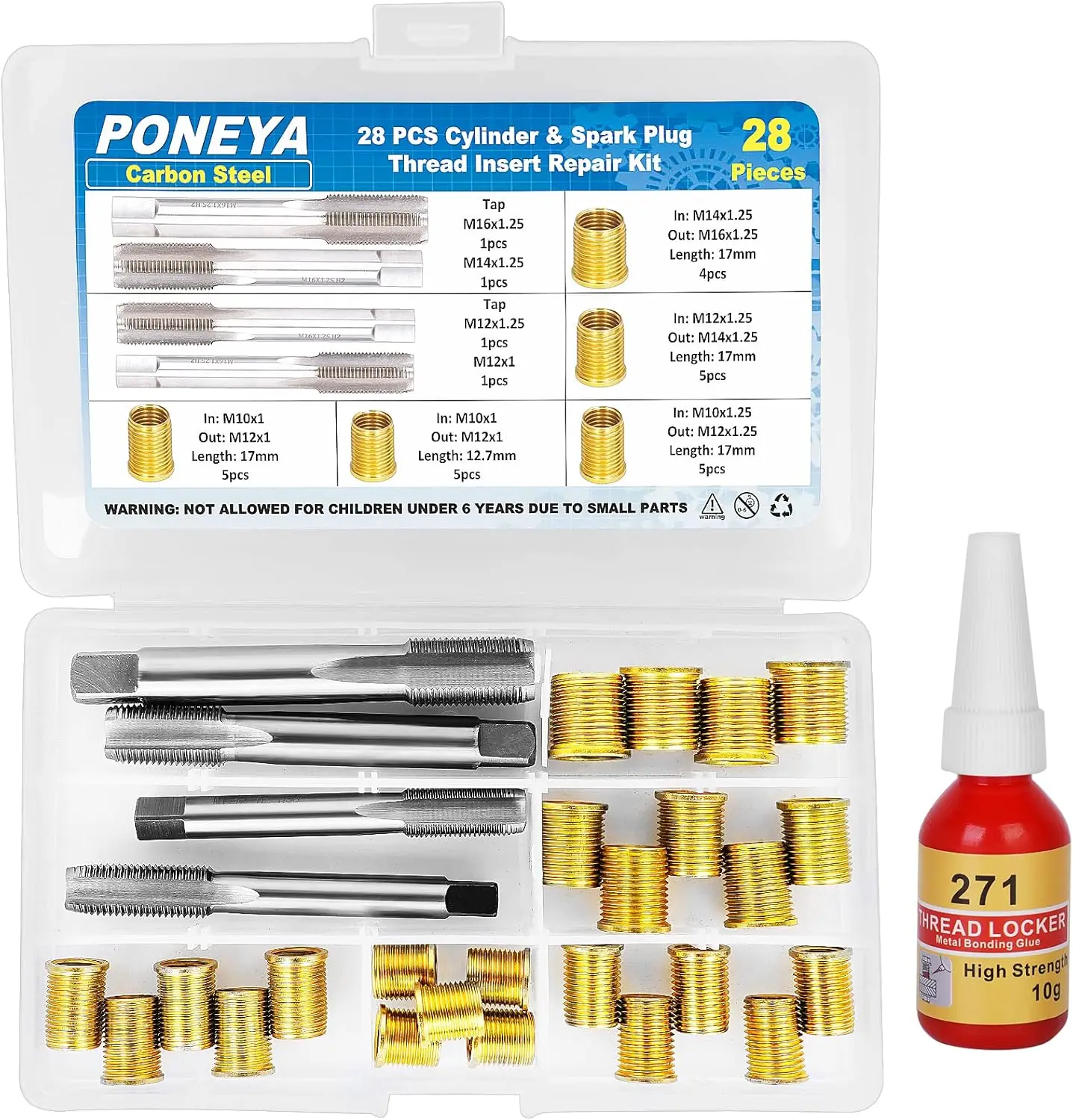 

Spark Plug Thread Repair Kit 28 PCS 4 Sizes High Speed Steel Tap and 5 Sizes Insert All in One Repair Tools Set with Storage Cas