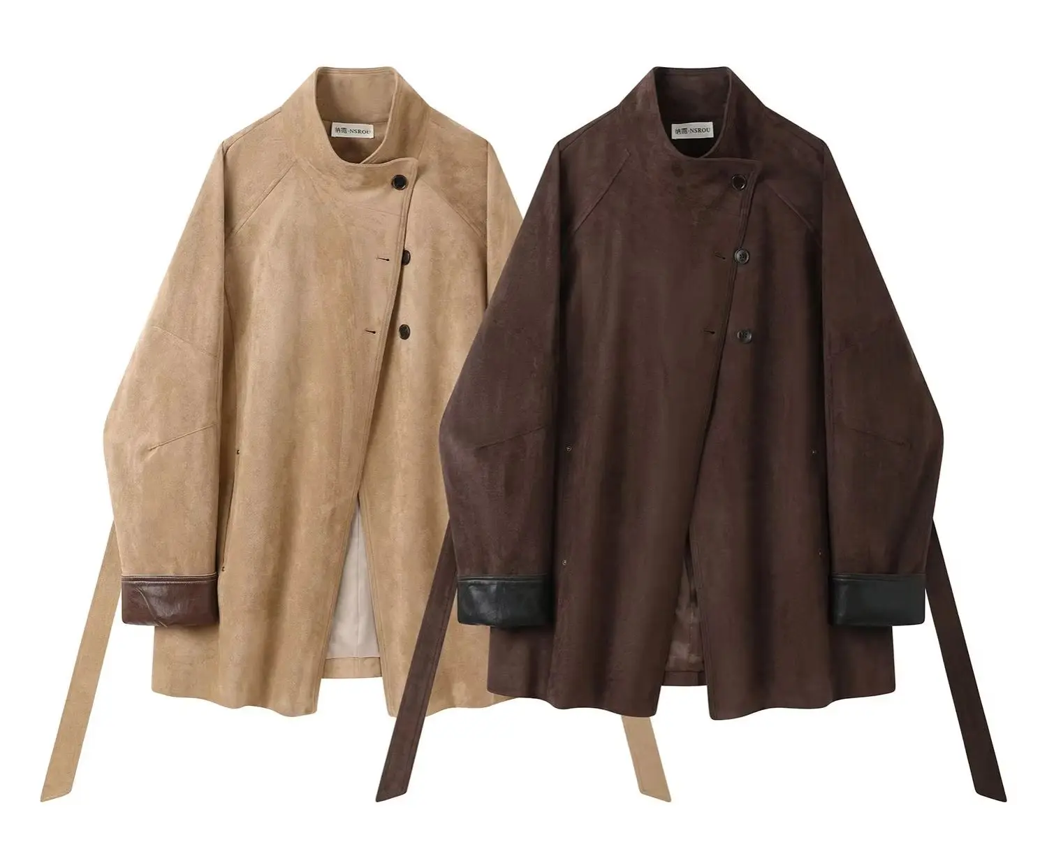 A retro Maillard brown stand-up collar leather jacket for women, a new autumn style American high-end casual long jacket