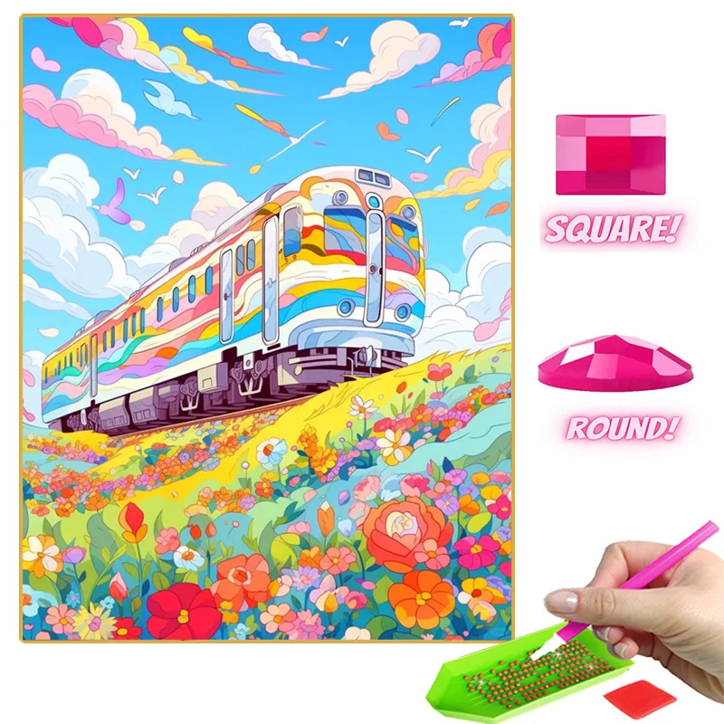 5D Kasuga Train Diamond Painting New 2024 Full Round Diamond Mosaic Cross Stitch Kit Comic Scenery Home Wall Decor Handmade Gift