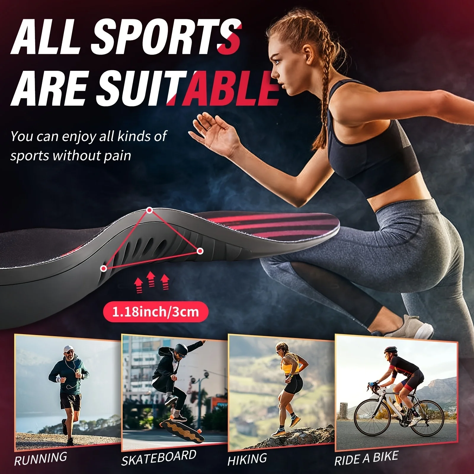 พื้นรองเท้าเพื่อสุขภาพซิลิโคนดูดซับแรงกระแทกระบายอากาศได้ 1 คู่ พื้นรองเท้ากีฬาสำหรับรองรับส่วนโค้งของชายและหญิง