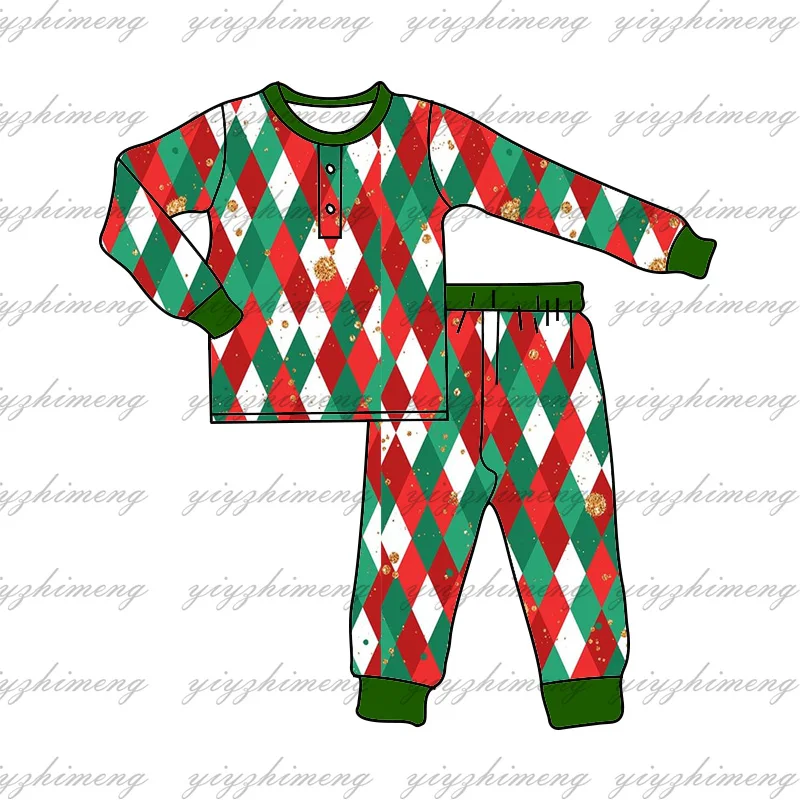 Christmas pyjamas Baby Girls Boys Red and green matching diamond plaid pattern home improvement set children's clothing siblings