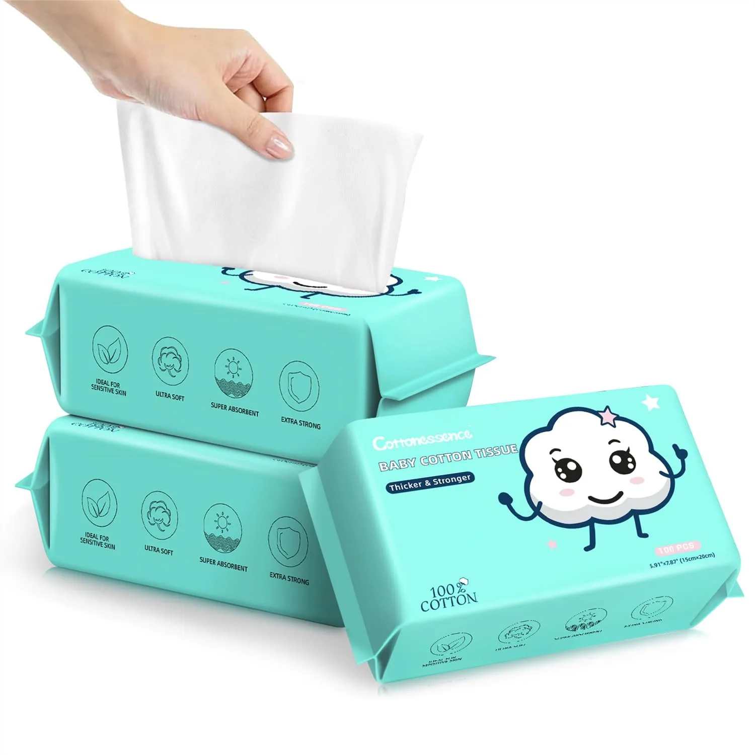 100% Cotton Disposable Face Towels, Biodegradable Facial Tissues for Makeup Removal and Skin Cleansing, Dry and Wet Use, 100