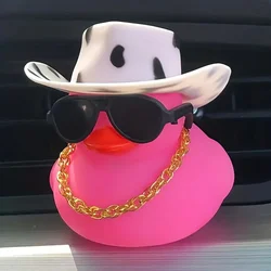 1PC Cowboy Hat Pink Duck Car Decoration Rearview Mirror Decoration