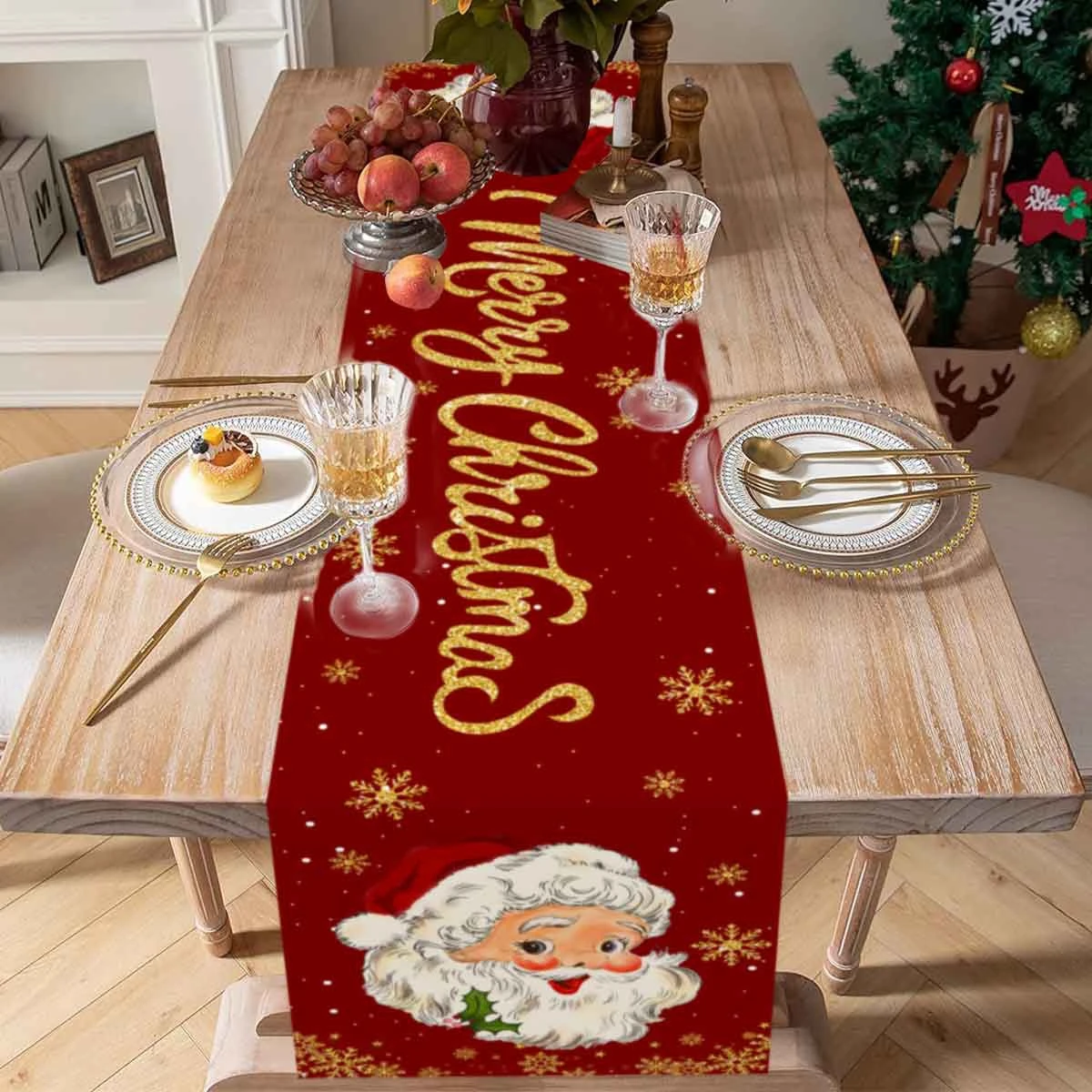 Roter Weihnachtsmann-Weihnachtstischläufer, Weihnachtsdekoration für Zuhause, 2025, Weihnachtsfeier, Tischdecke, Dekor, Navidad, Neujahr 2026 – Detail 6