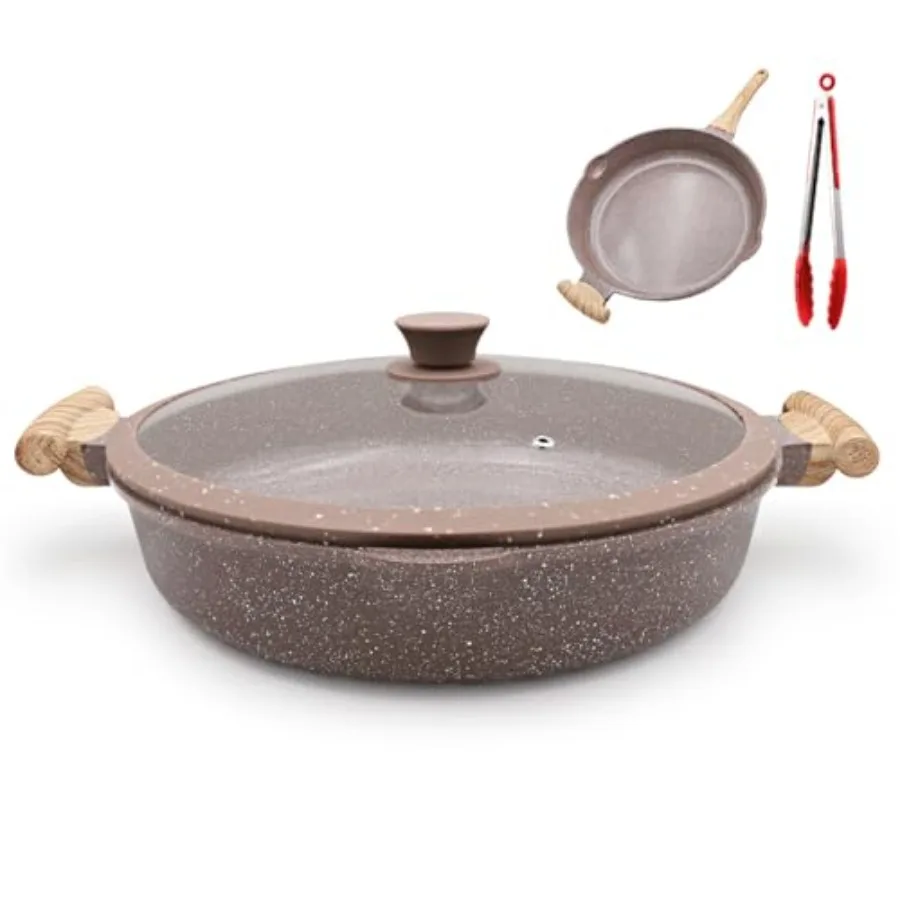 

Ceramic Frying Pan with Lid 14 Inch Saute Pan Non Stick Frying Pans 2-In-1 Large Cooking Pan Nonstick Skillet Compatible with A