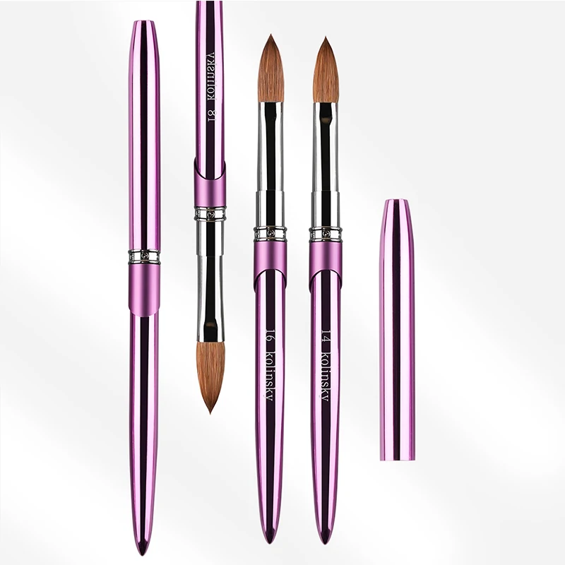 

Professional 100% Kolinsky Nail Art Brush Pink Purple Handle Copper Metal Drawing Pen for Acrylic Powder Nail Tool Size 2#-18#
