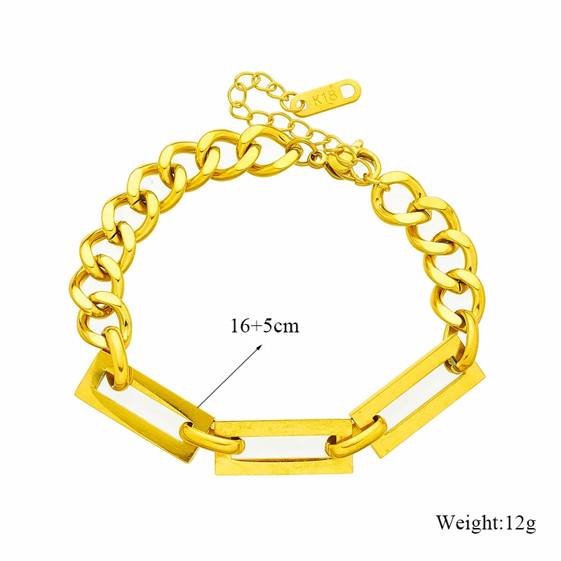 DIEYURO 316L Stainless Steel Gold Color Geometric Chain Necklace Bracelets For Women Girl New Fashion Non-fading Jewelry Set