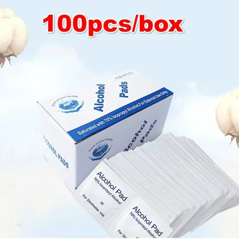 100 pieces of 75% alcohol disinfectant cotton pads, used for cleaning mobile phone screens and lenses, ear canal disinfection al