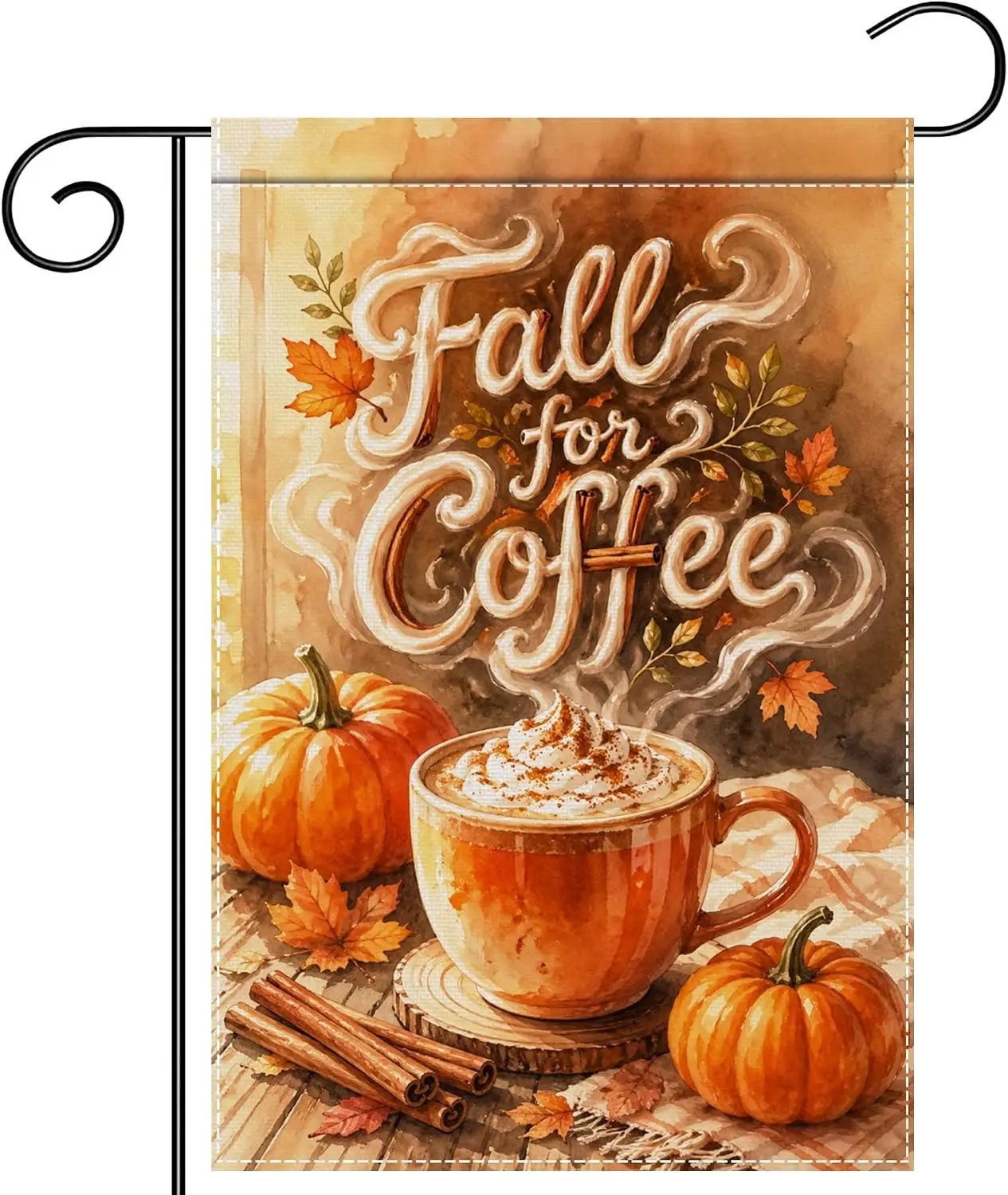 Fall for Coffee Garden Flag 12x18 Inch Pumpkin Yard Decor | Double sided polyester, farmhouse artwork, autumn pumpkin theme, llp