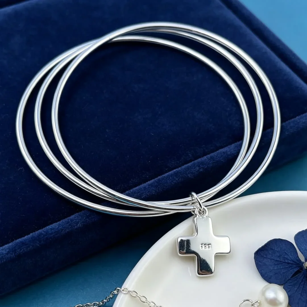 Hot CROSS Bangles 925 Sterling Silver Bracelets for Women Fashion Charms Jewelry Party Wedding Accessories Gifts