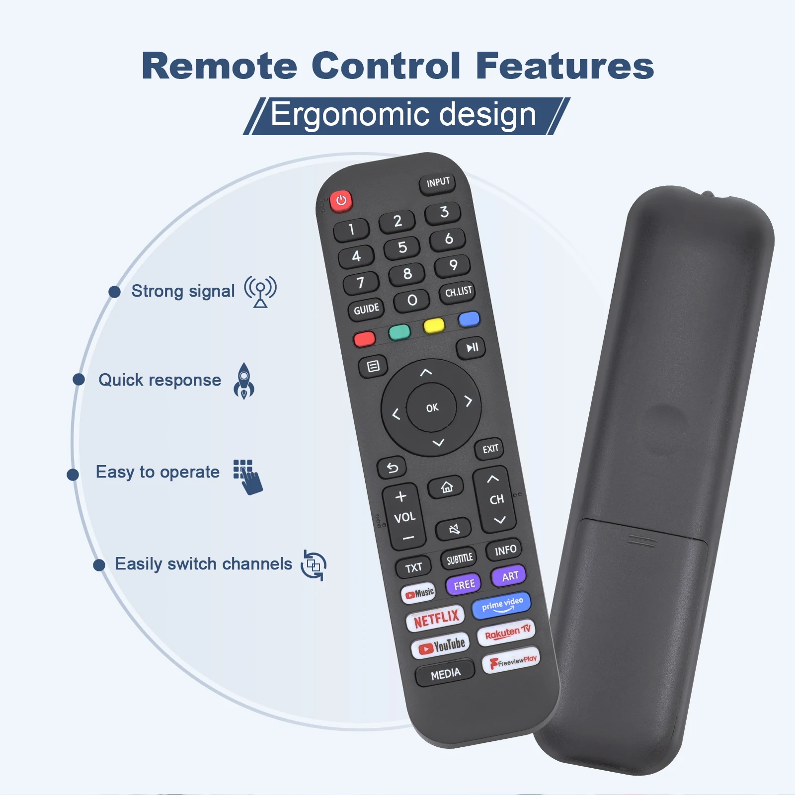 Control Remoto Universal de Repuesto para TV, Compatible con los Modelos 40A4HV, 40A4070GMV, 43H6G, 43H77G, 43V6G, 43A60G, 43A6070GMV, 55H6G, 55A6090GMV