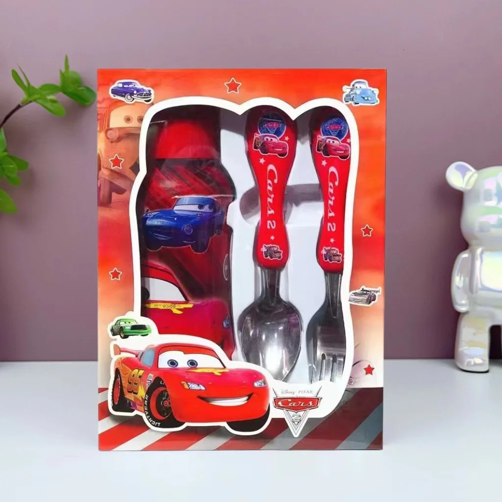 Disney Cars Lightning McQueen Tableware Set Cartoon Spiderman Cars Fork Spoon Water Water Cup 3-piece Suit Children's with Gift