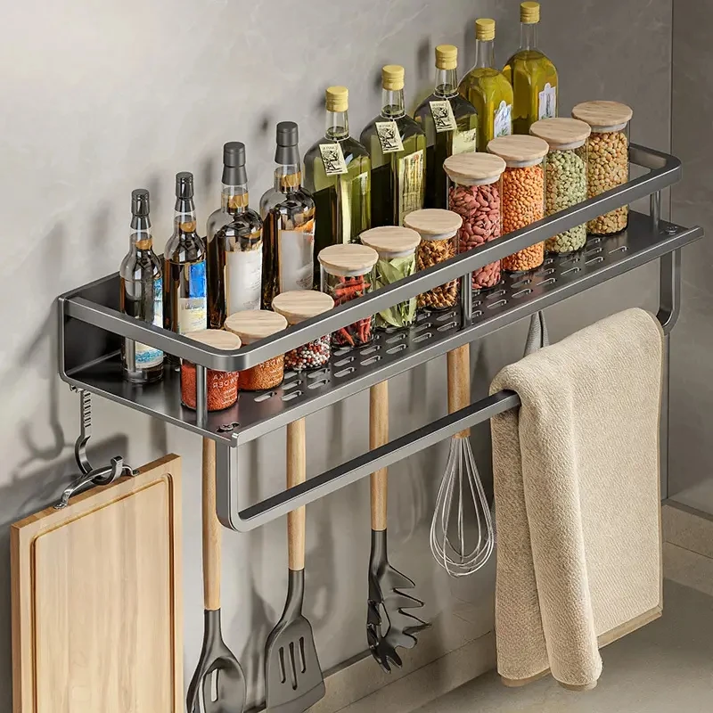 1 PC Multifunctional Kitchen Rack Spice Storage Rack Wall Mounted Kitchen Utensil Shovel Hook Rack for Kitchen Items Storage